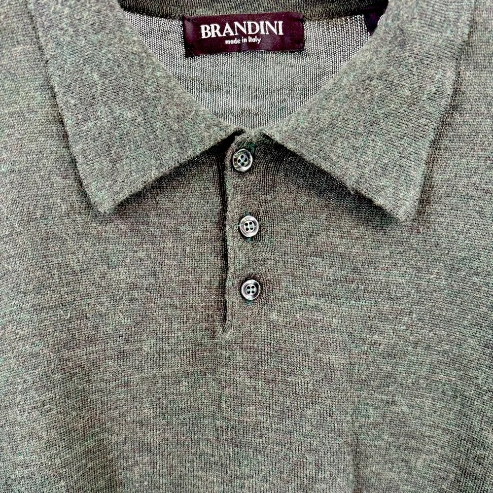 Brandini Forest Green Polo Sweater Extra Fine Merino Wool Classic Collar Size XL